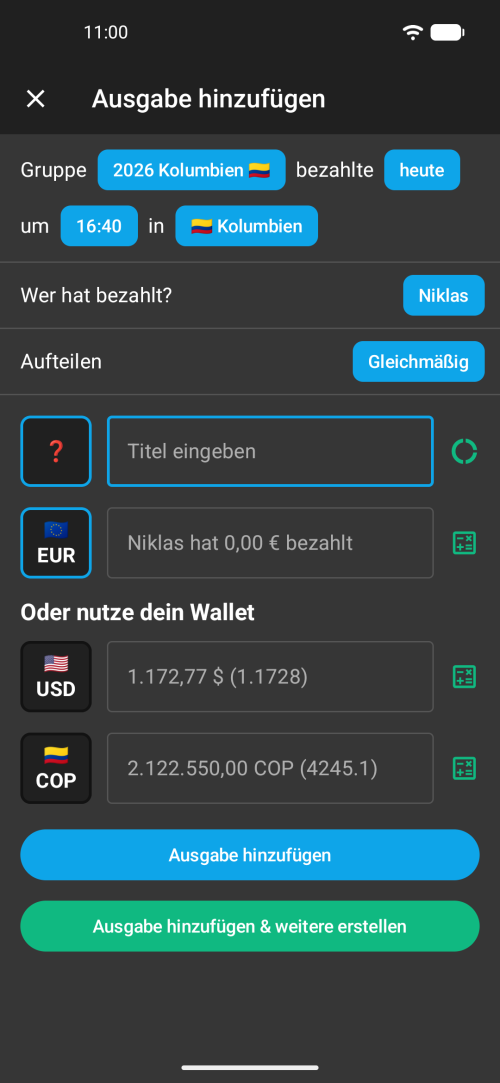 Ausgaben in Sekunden hinzufügen